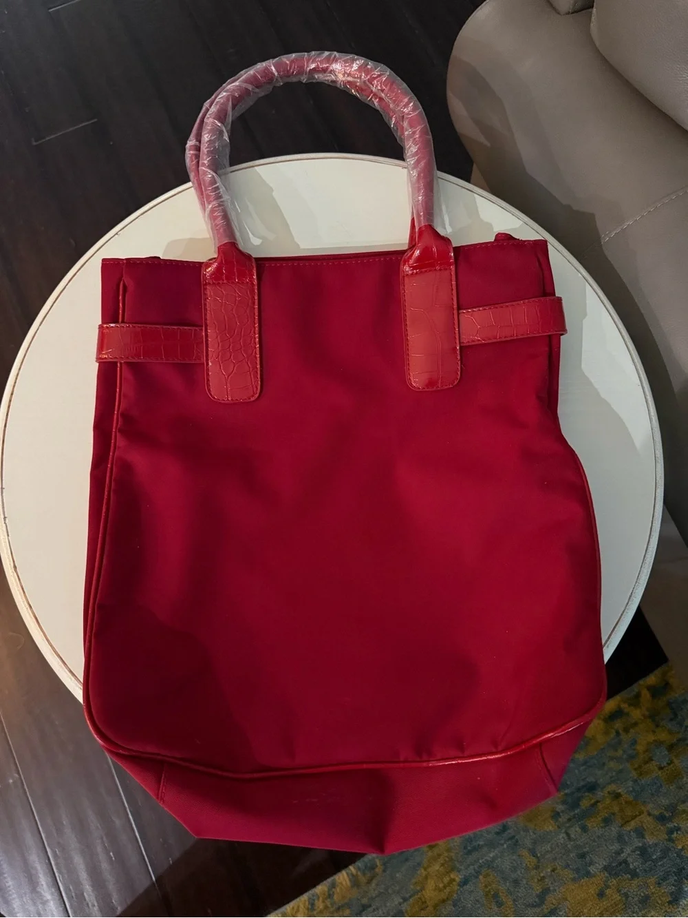 Classic Red Tote with Croc-Texture Trim